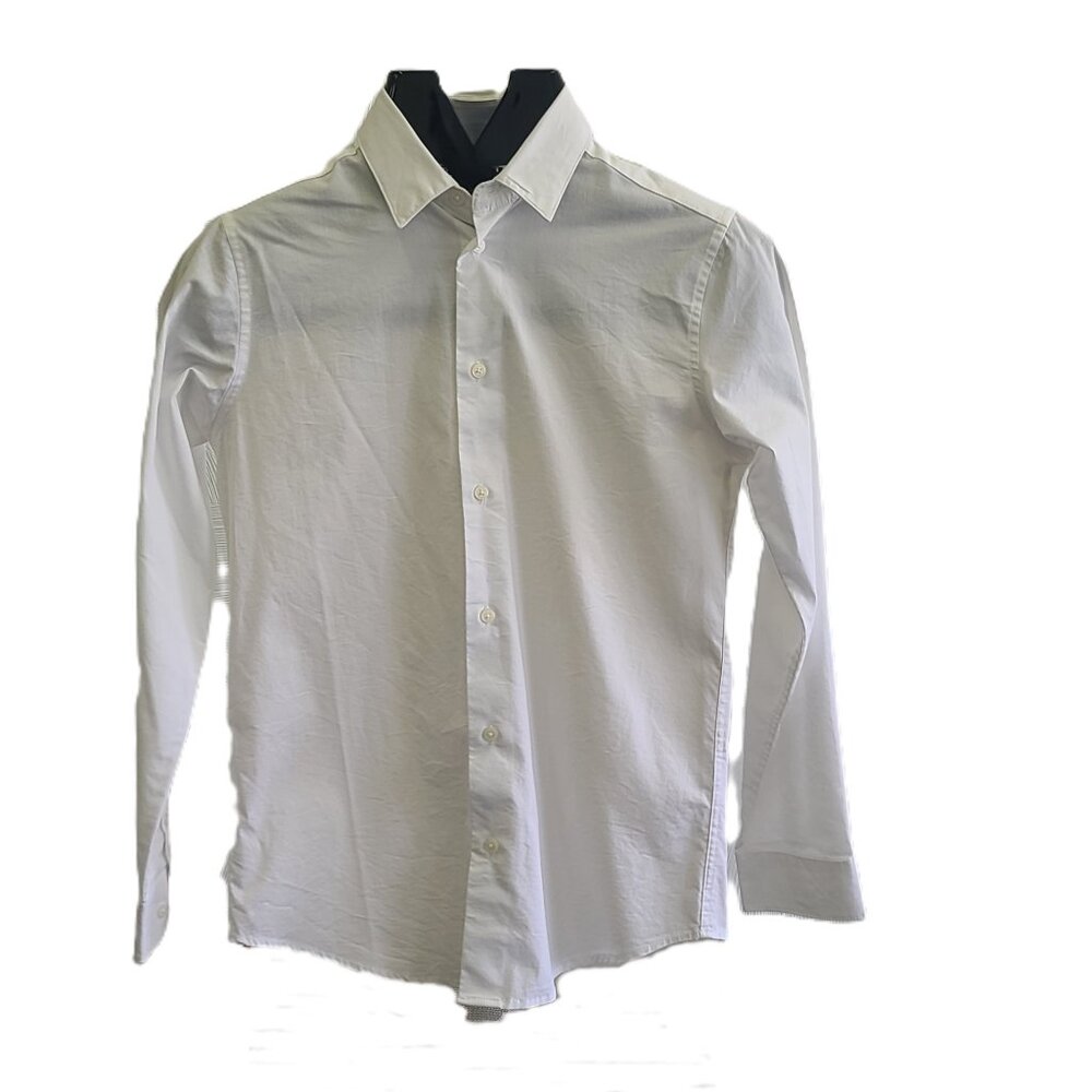 CALVIN KLEIN Boys' White Long Sleeve Dress Shirt 16 Regular Slim Fit Stretch